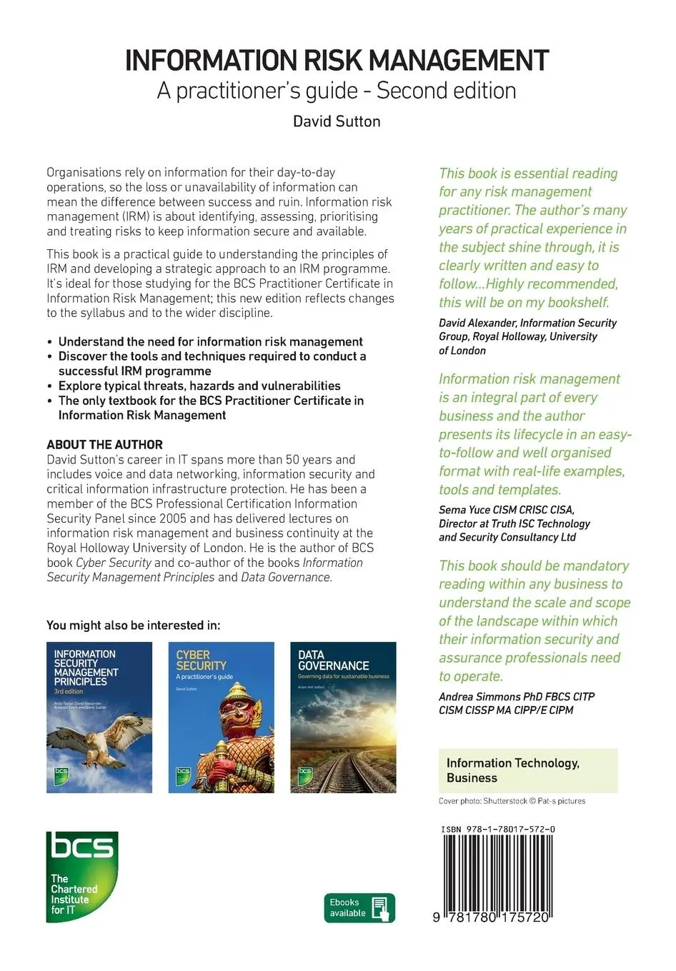 Rückseite: 9781780175720 | Information Risk Management | A practitioner's guide | David Sutton