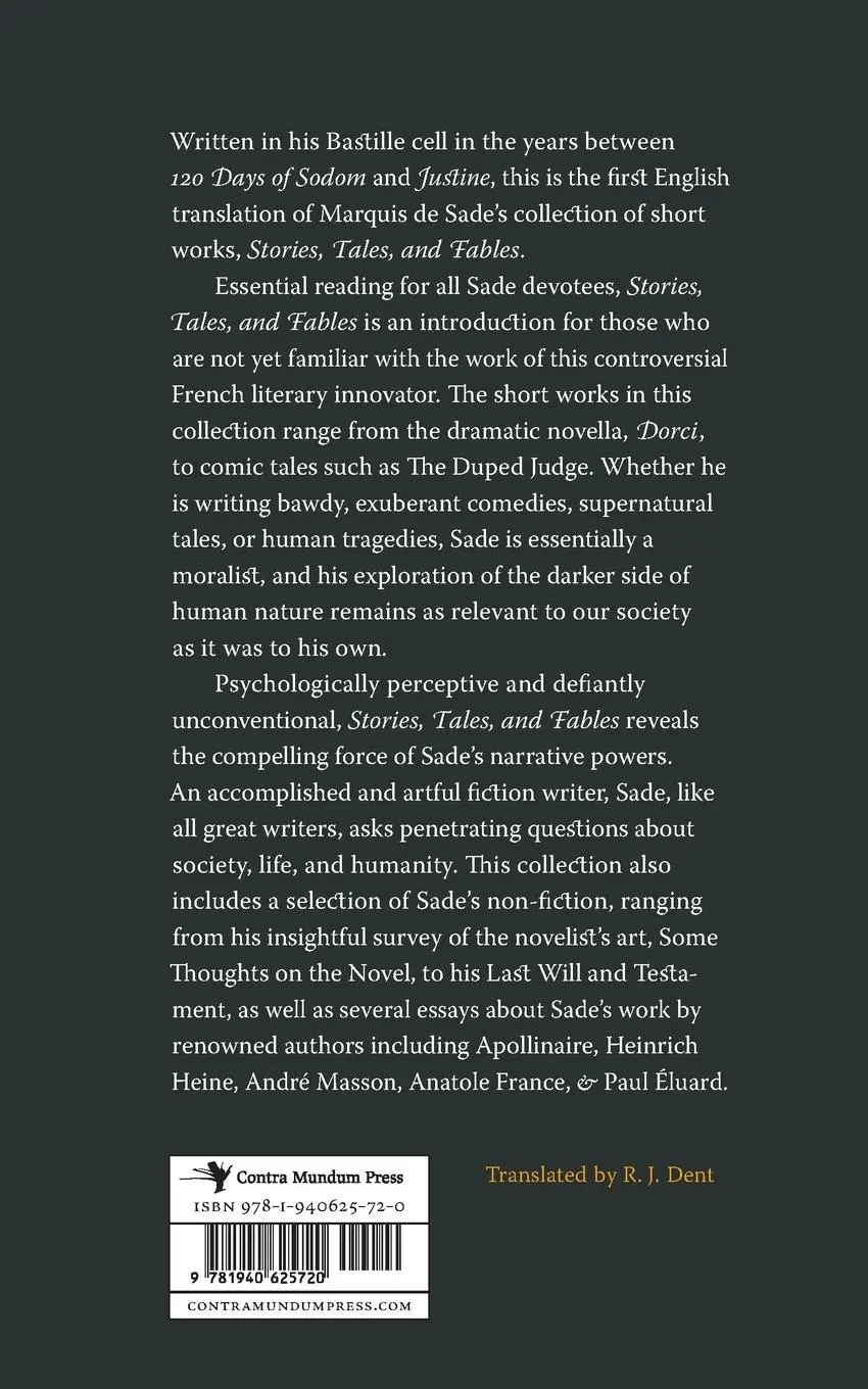 Rückseite: 9781940625720 | Stories, Tales, &amp; Fables | Marquis De Sade (u. a.) | Taschenbuch