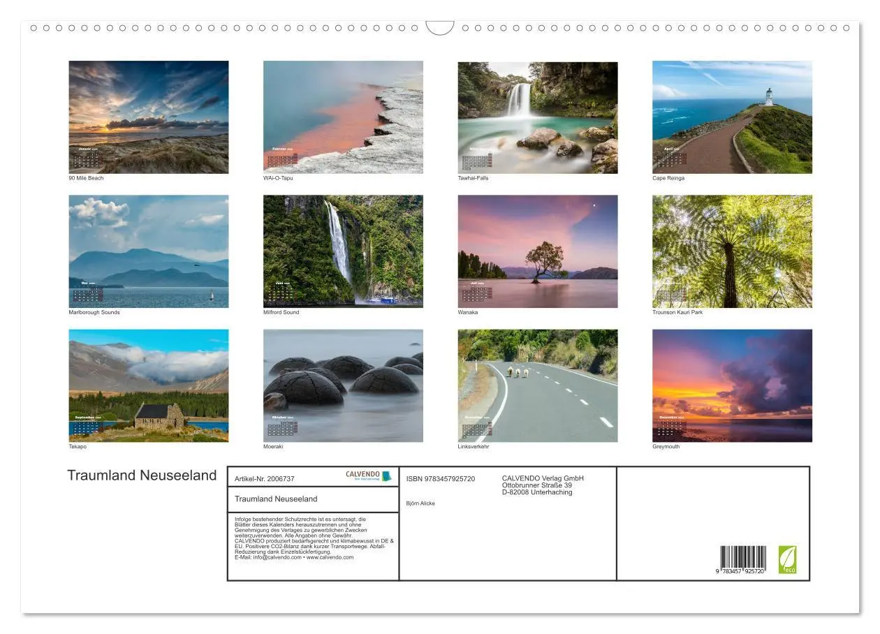 Bild: 9783457925720 | Traumland Neuseeland (Wandkalender 2026 DIN A2 quer), CALVENDO...