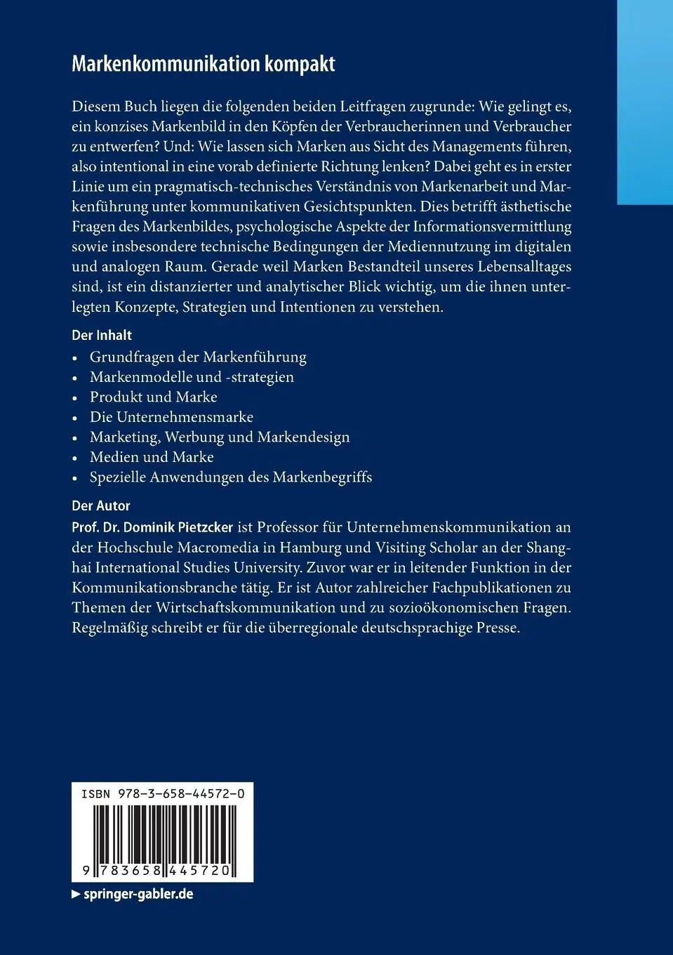 Rückseite: 9783658445720 | Markenkommunikation kompakt | Dominik Pietzcker | Taschenbuch | x