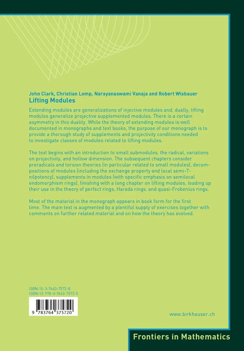 Rückseite: 9783764375720 | Lifting Modules | Supplements and Projectivity in Module Theory | Buch