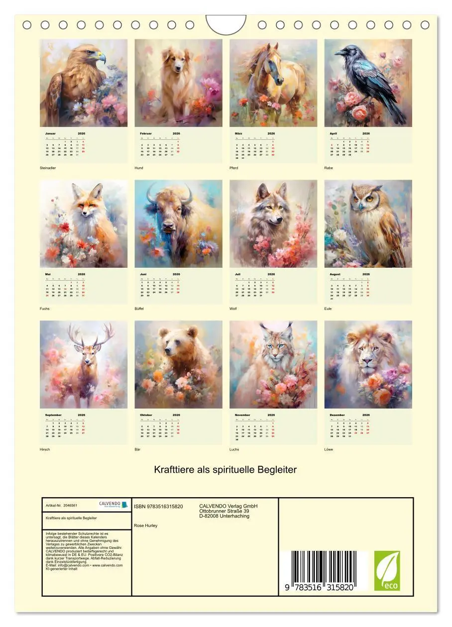 Bild: 9783516315820 | Krafttiere als spirituelle Begleiter (Wandkalender 2026 DIN A4...