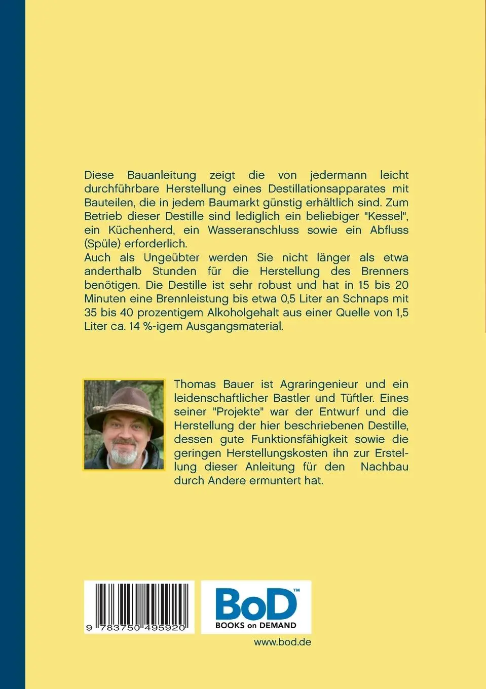 Rückseite: 9783750495920 | Bauanleitung Schnapsbrenner | Thomas Bauer | Taschenbuch | 46 S.