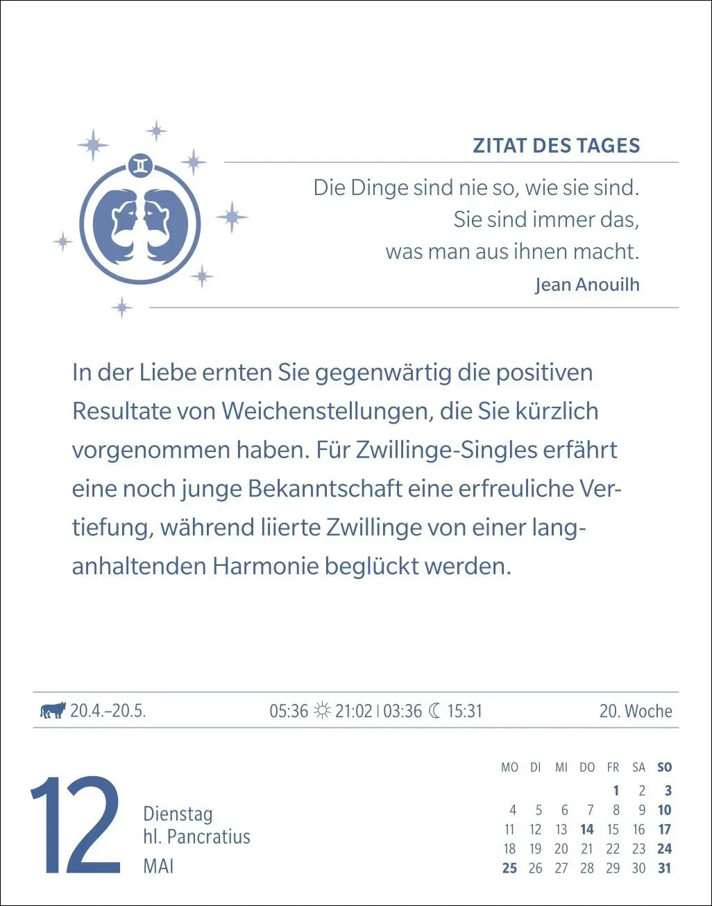 Bild: 9783840035920 | Zwillinge Sternzeichenkalender 2026 - Tagesabreißkalender - Ihr...