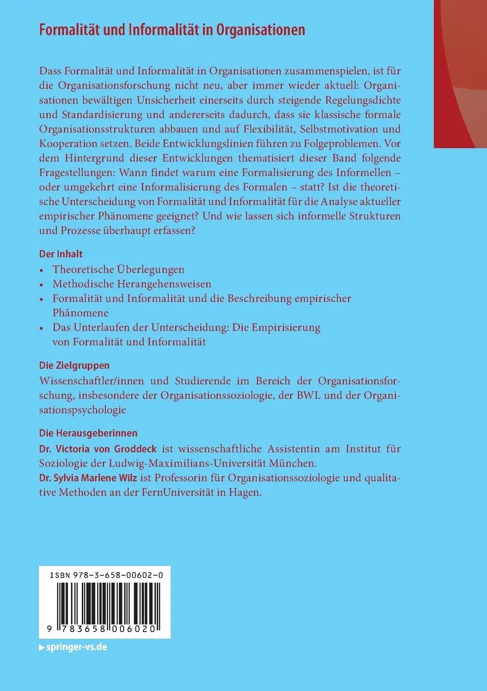 Rückseite: 9783658006020 | Formalität und Informalität in Organisationen | Wilz (u. a.) | Buch