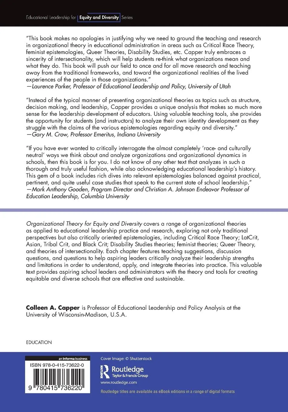 Rückseite: 9780415736220 | Organizational Theory for Equity and Diversity | Colleen A. Capper