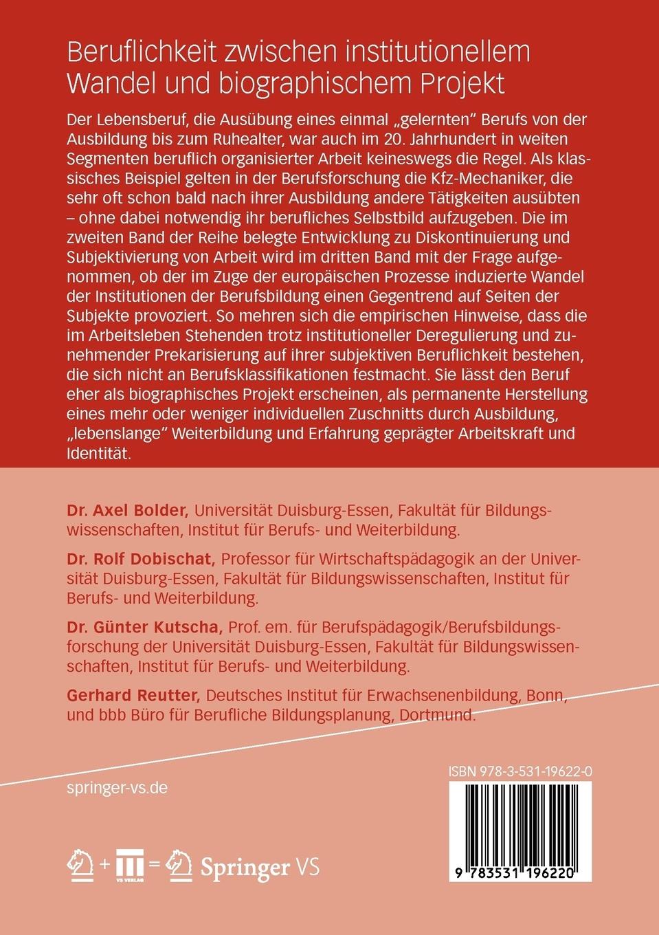 Rückseite: 9783531196220 | Beruflichkeit zwischen institutionellem Wandel und biographischem...