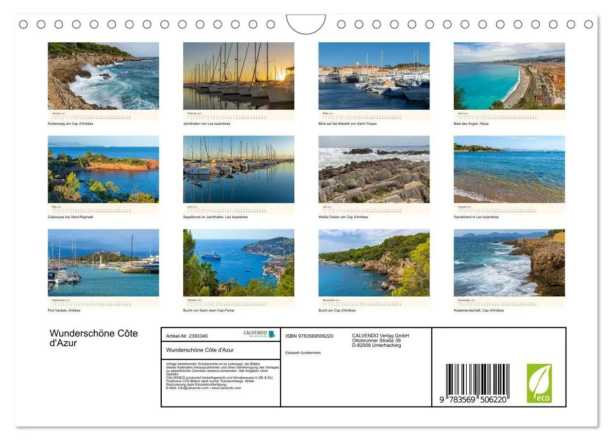 Bild: 9783569506220 | Wunderschöne Côte d'Azur (Wandkalender 2027 DIN A4 quer), CALVENDO...