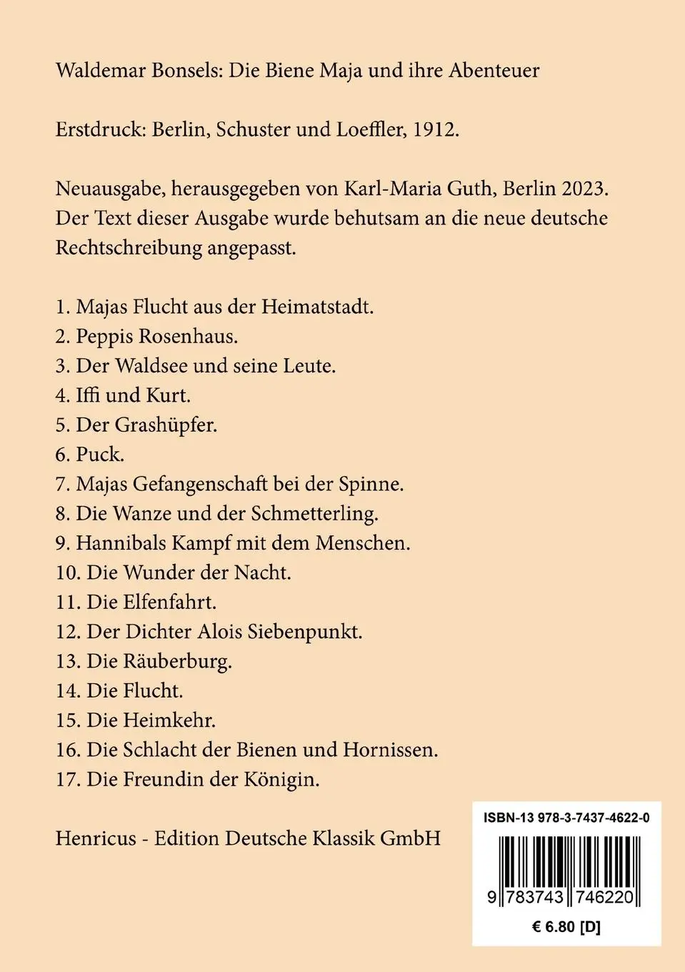 Rückseite: 9783743746220 | Die Biene Maja und ihre Abenteuer | Waldemar Bonsels | Taschenbuch