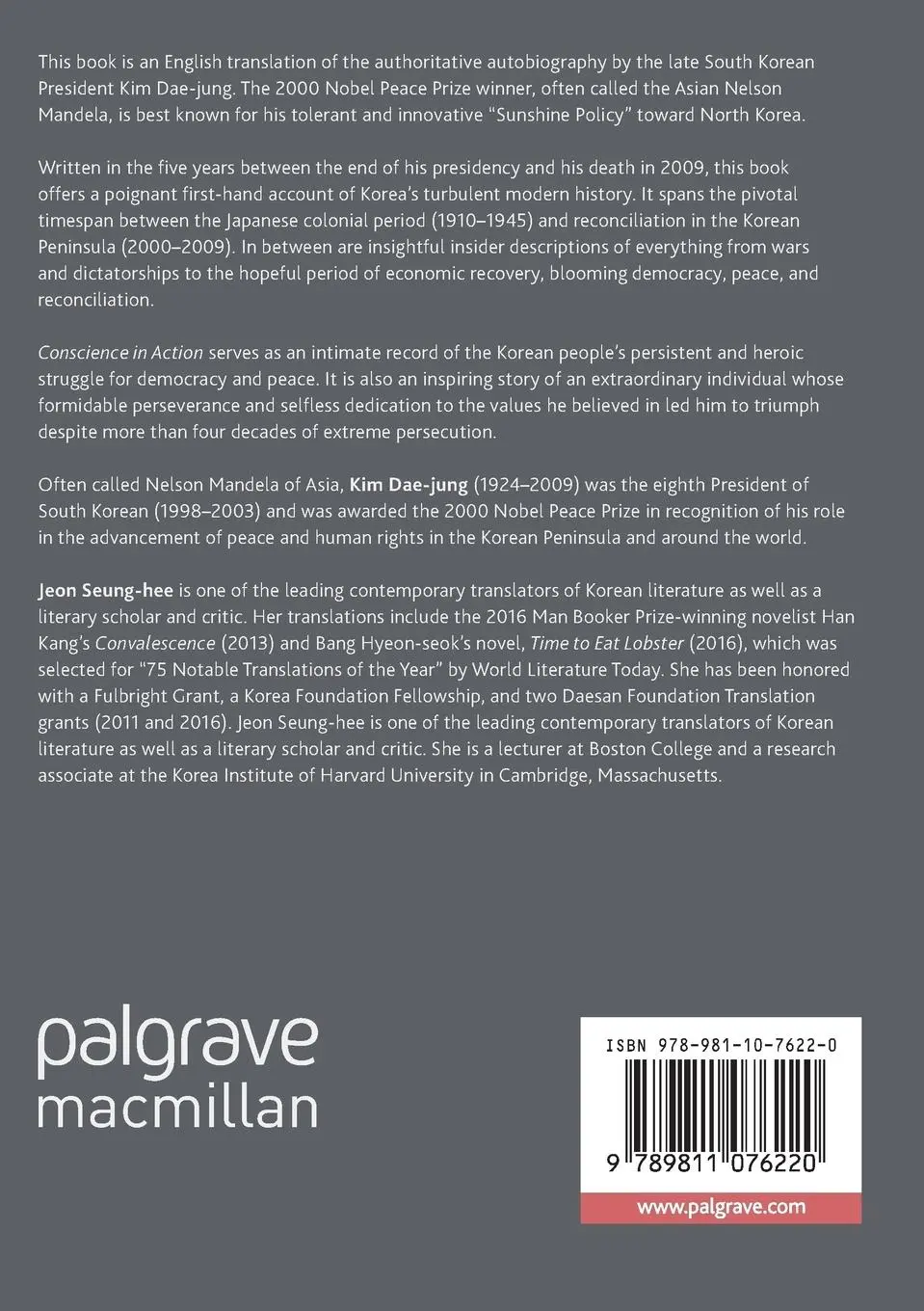 Rückseite: 9789811076220 | Conscience in Action | The Autobiography of Kim Dae-jung | Dae-Jung