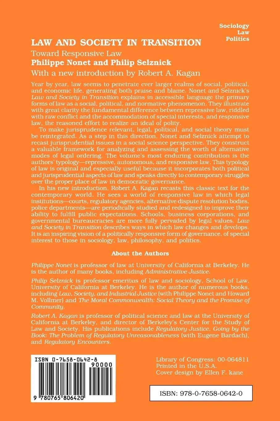 Rückseite: 9780765806420 | Law and Society in Transition | Toward Responsive Law | Nonet (u. a.)
