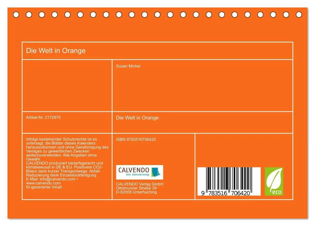 Bild: 9783516706420 | Die Welt in Orange (Tischkalender 2026 DIN A5 quer), CALVENDO...
