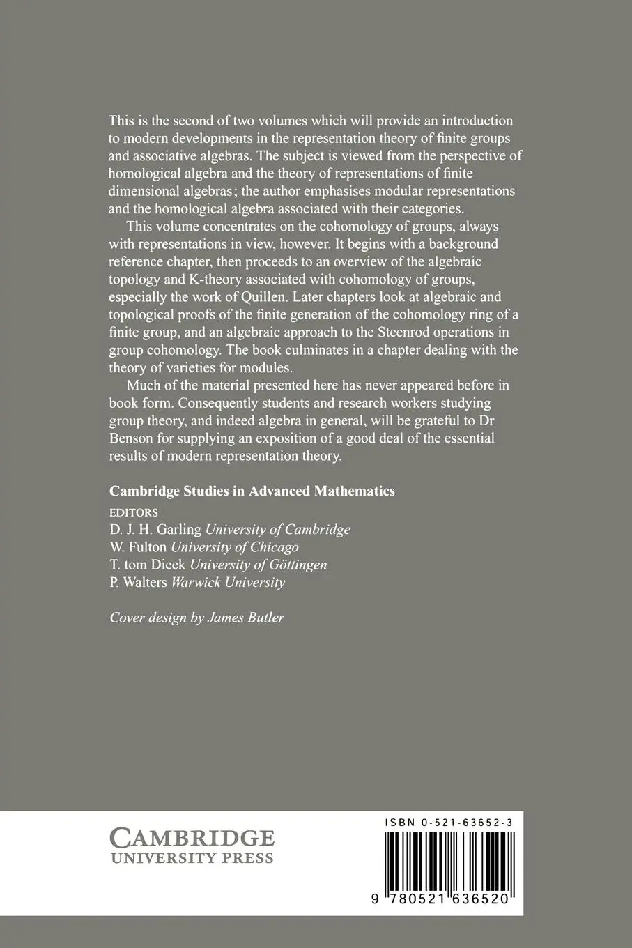 Rückseite: 9780521636520 | Representations and Cohomology | D. Benson | Taschenbuch | Englisch