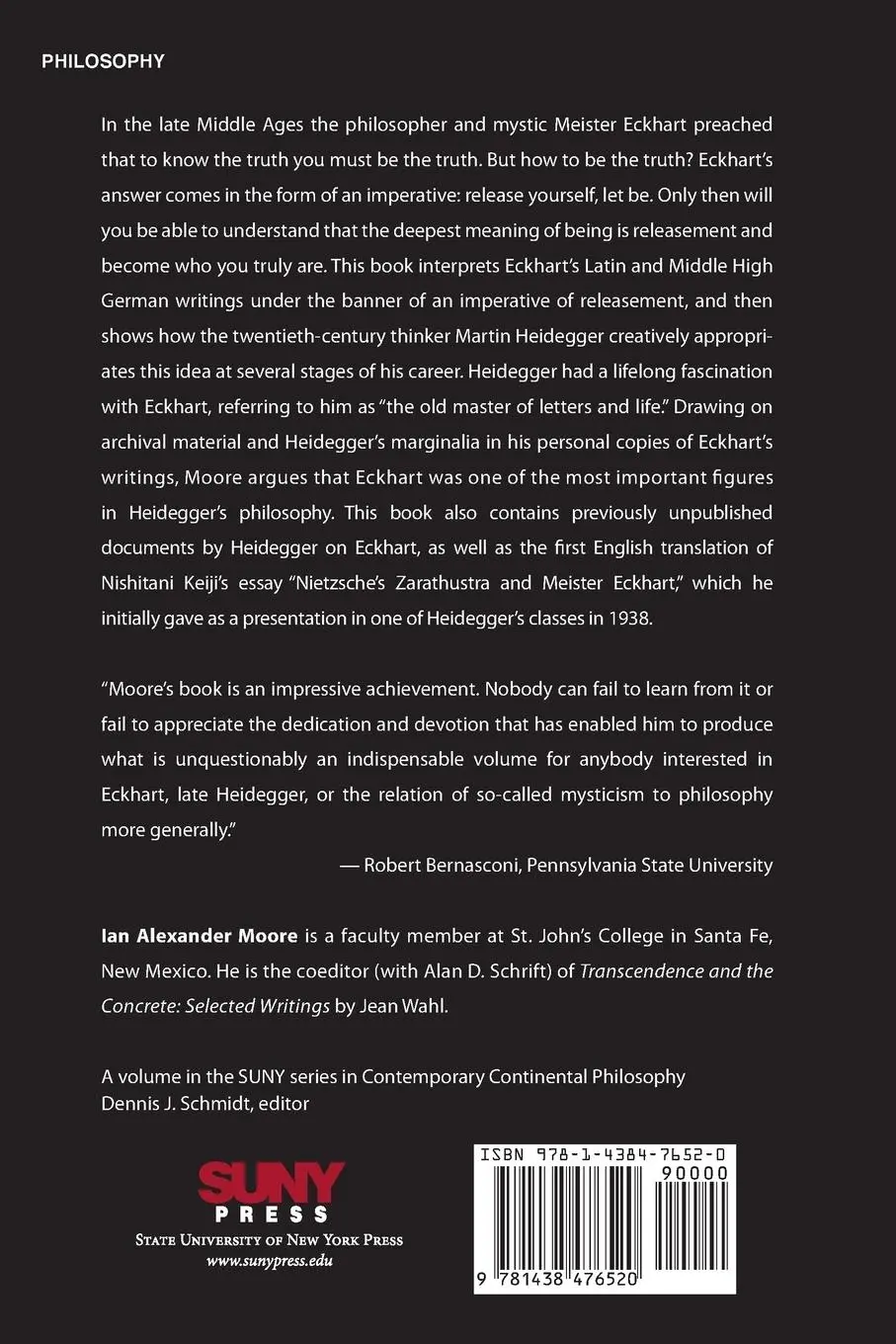 Rückseite: 9781438476520 | Eckhart, Heidegger, and the Imperative of Releasement | Moore | Buch