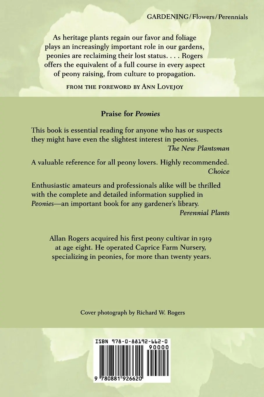 Rückseite: 9780881926620 | Peonies | Allan Rogers | Taschenbuch | Kartoniert / Broschiert | 2009