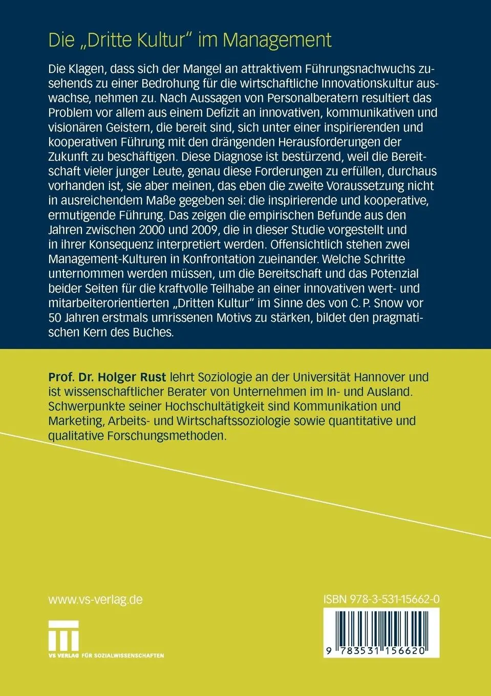 Rückseite: 9783531156620 | Die "Dritte Kultur" im Management | Holger Rust | Taschenbuch | 158 S.