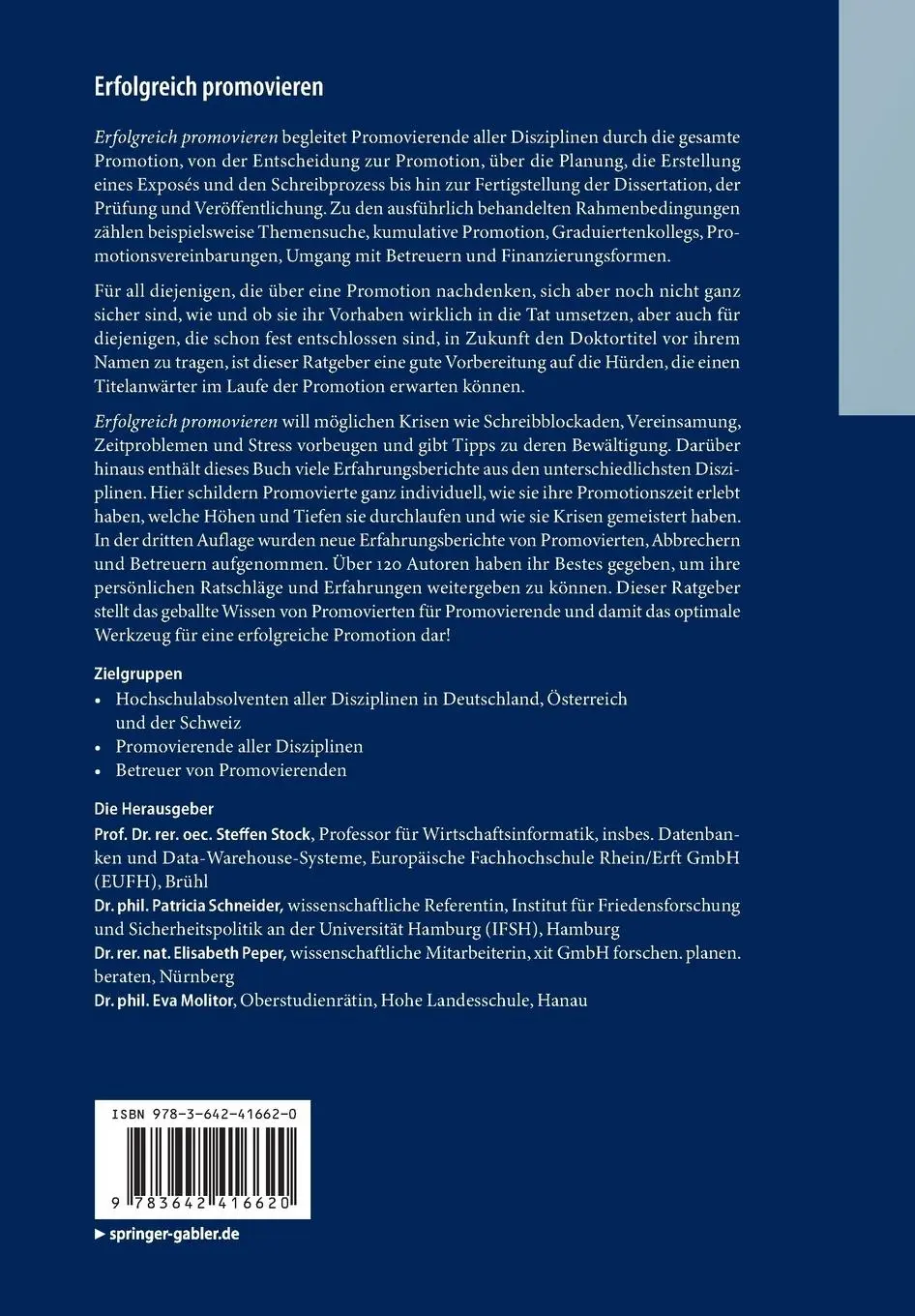 Rückseite: 9783642416620 | Erfolgreich promovieren | Steffen Stock (u. a.) | Taschenbuch | XII