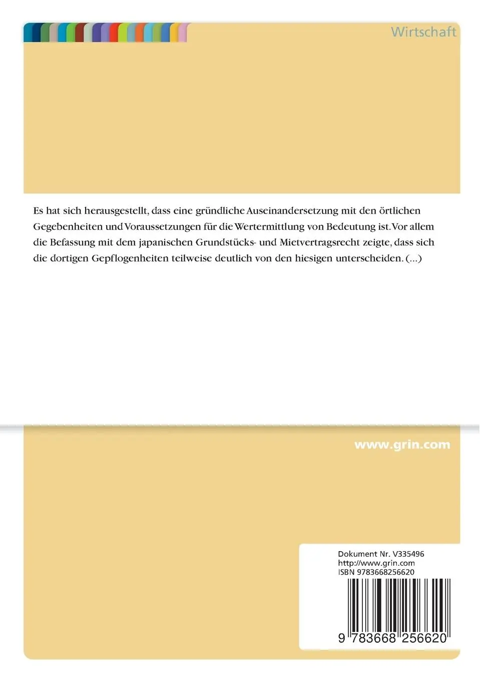 Rückseite: 9783668256620 | Immobilienbewertung in internationalen Märkten. Der Immobilienmarkt...
