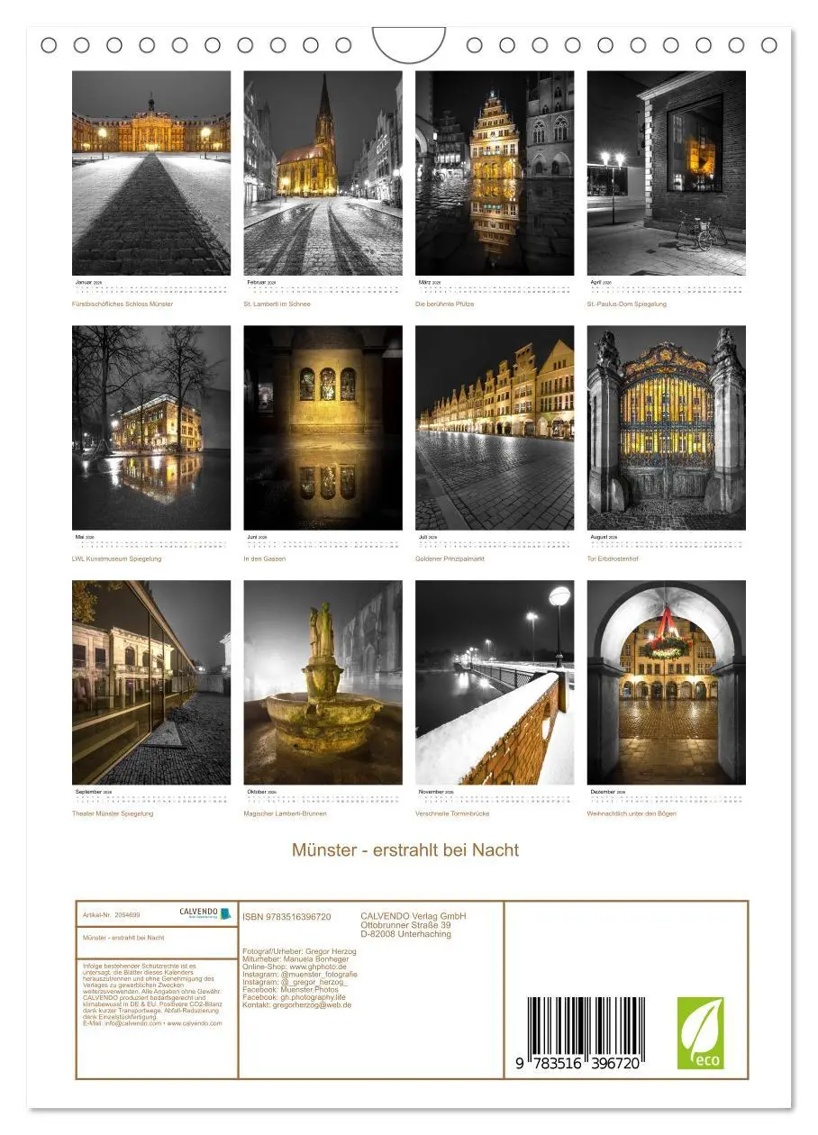 Bild: 9783516396720 | Münster - erstrahlt bei Nacht (Wandkalender 2026 DIN A4 hoch),...