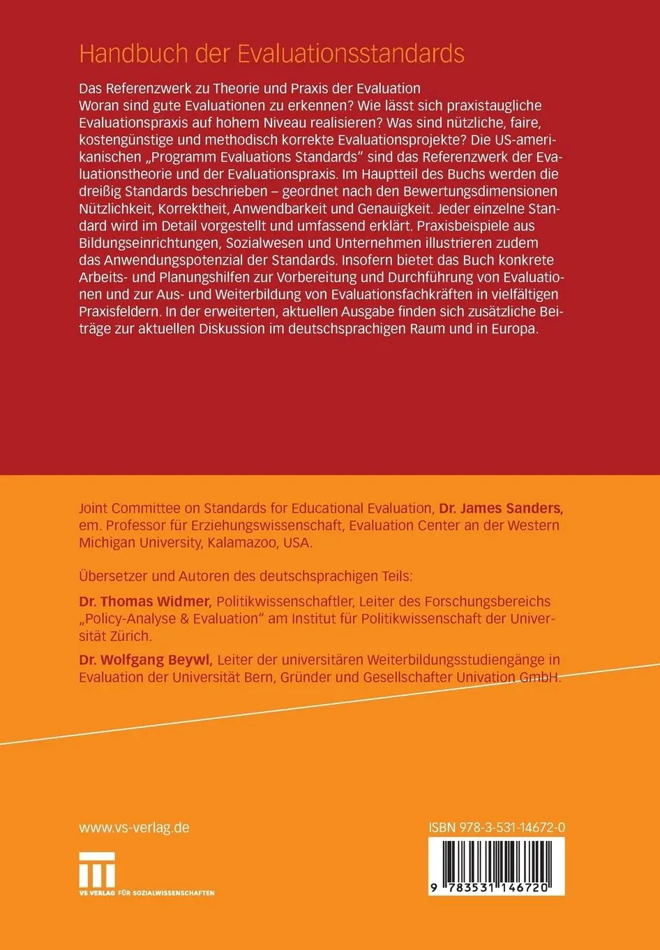 Rückseite: 9783531146720 | Handbuch der Evaluationsstandards | James R. Sanders | Taschenbuch
