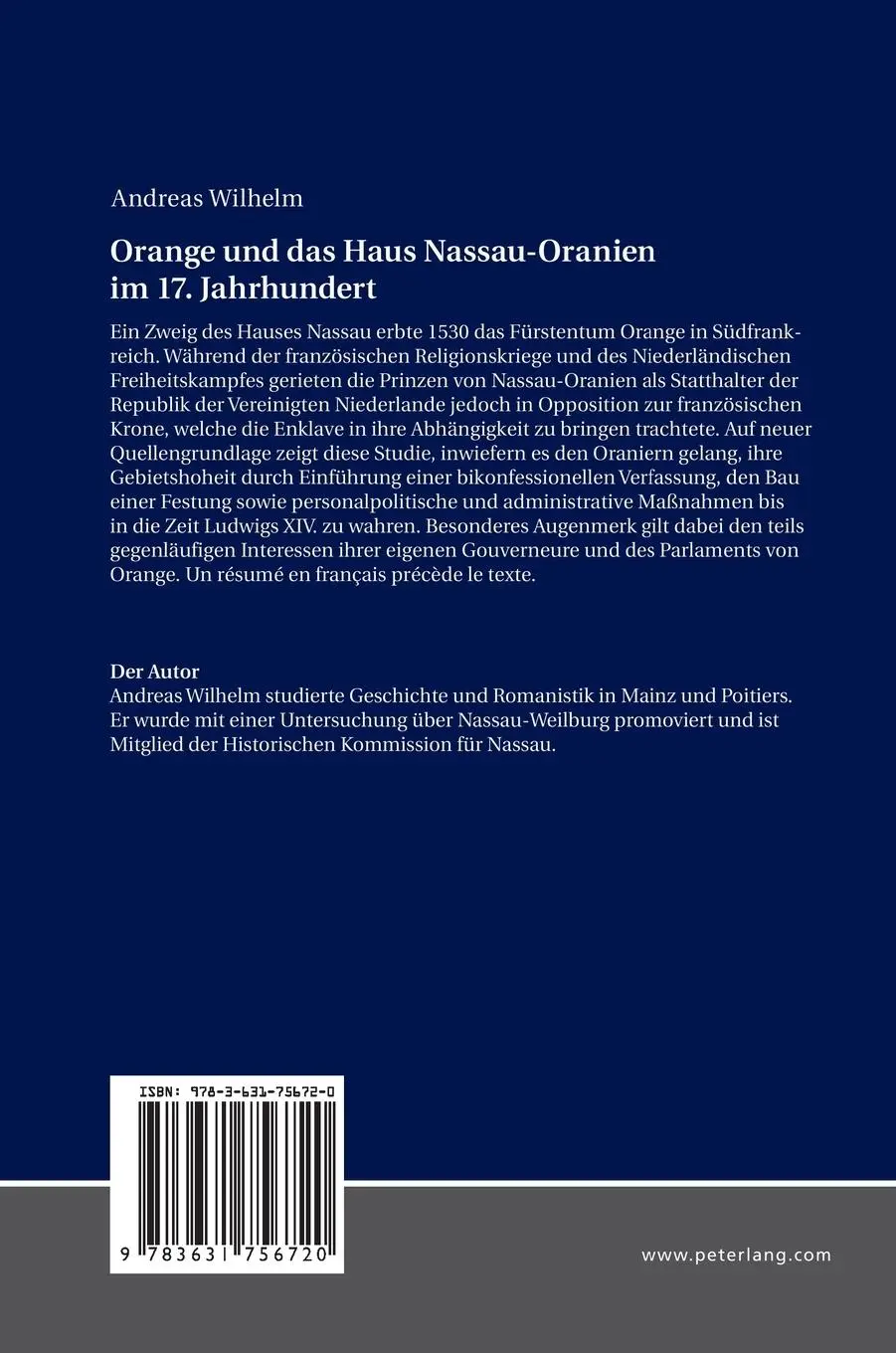 Rückseite: 9783631756720 | Orange und das Haus Nassau-Oranien im 17. Jahrhundert | Wilhelm | Buch