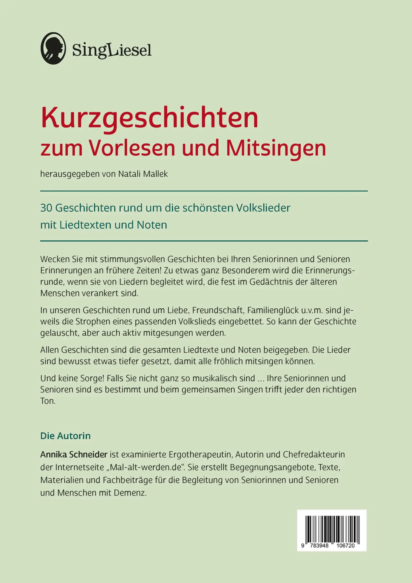 Bild: 9783948106720 | Kurzgeschichten zum Vorlesen und Mitsingen für Senioren | Schneider