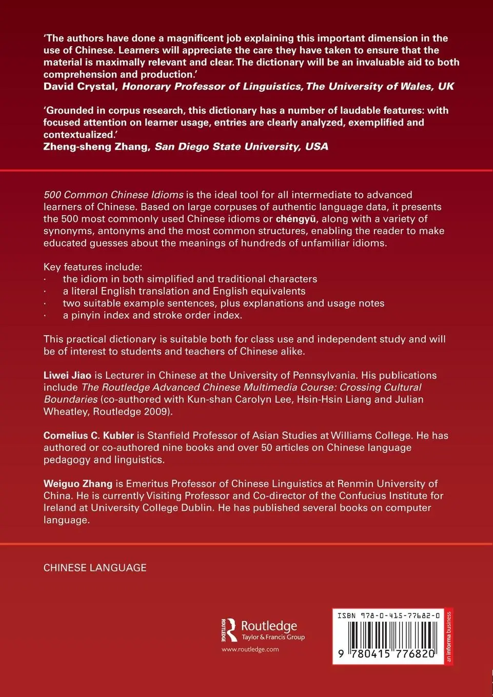 Rückseite: 9780415776820 | 500 Common Chinese Idioms | An Annotated Frequency Dictionary | Buch