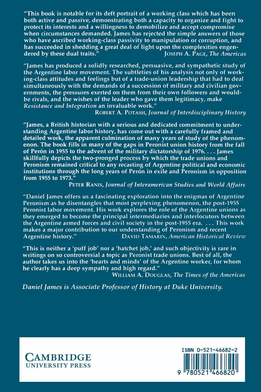 Rückseite: 9780521466820 | Resistance and Integration | Daniel James | Taschenbuch | Englisch