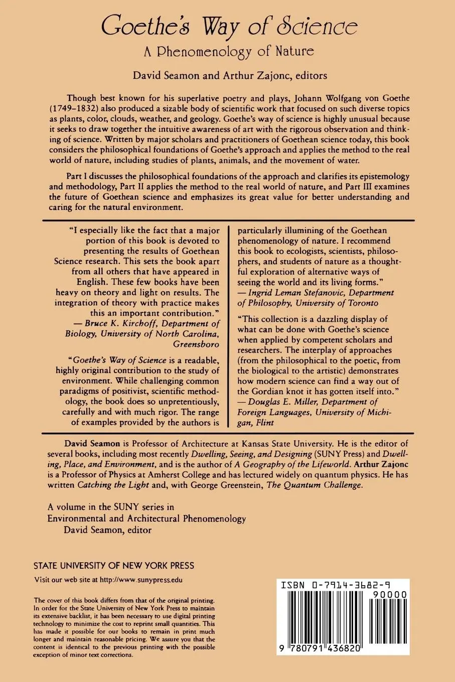 Rückseite: 9780791436820 | Goethe's Way of Science | A Phenomenology of Nature | Seamon (u. a.)