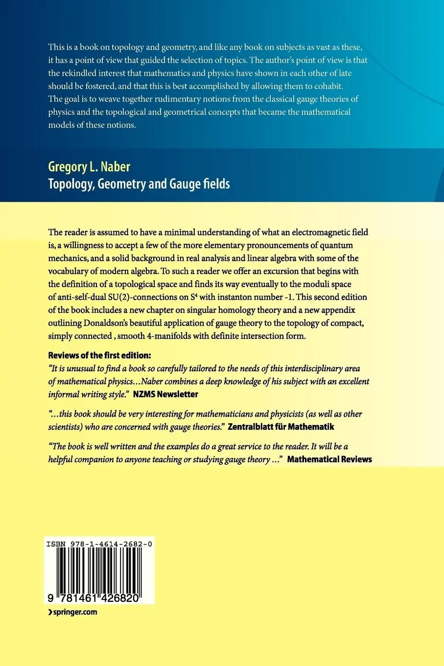 Rückseite: 9781461426820 | Topology, Geometry and Gauge Fields | Foundations | Gregory L Naber