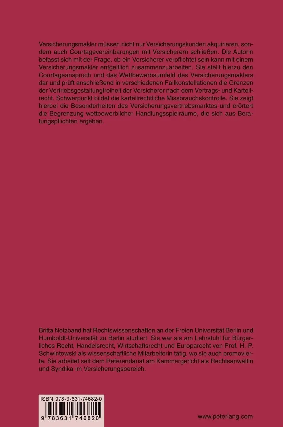 Rückseite: 9783631746820 | Der Courtageanspruch des Versicherungsmaklers | Britta Netzband | Buch