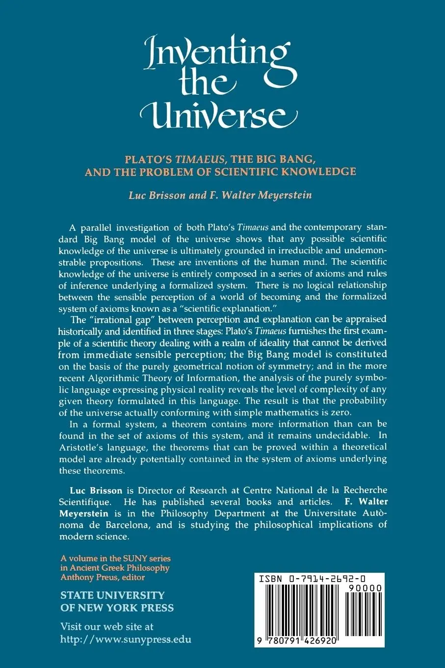 Rückseite: 9780791426920 | Inventing the Universe | Luc Brisson (u. a.) | Taschenbuch | Englisch