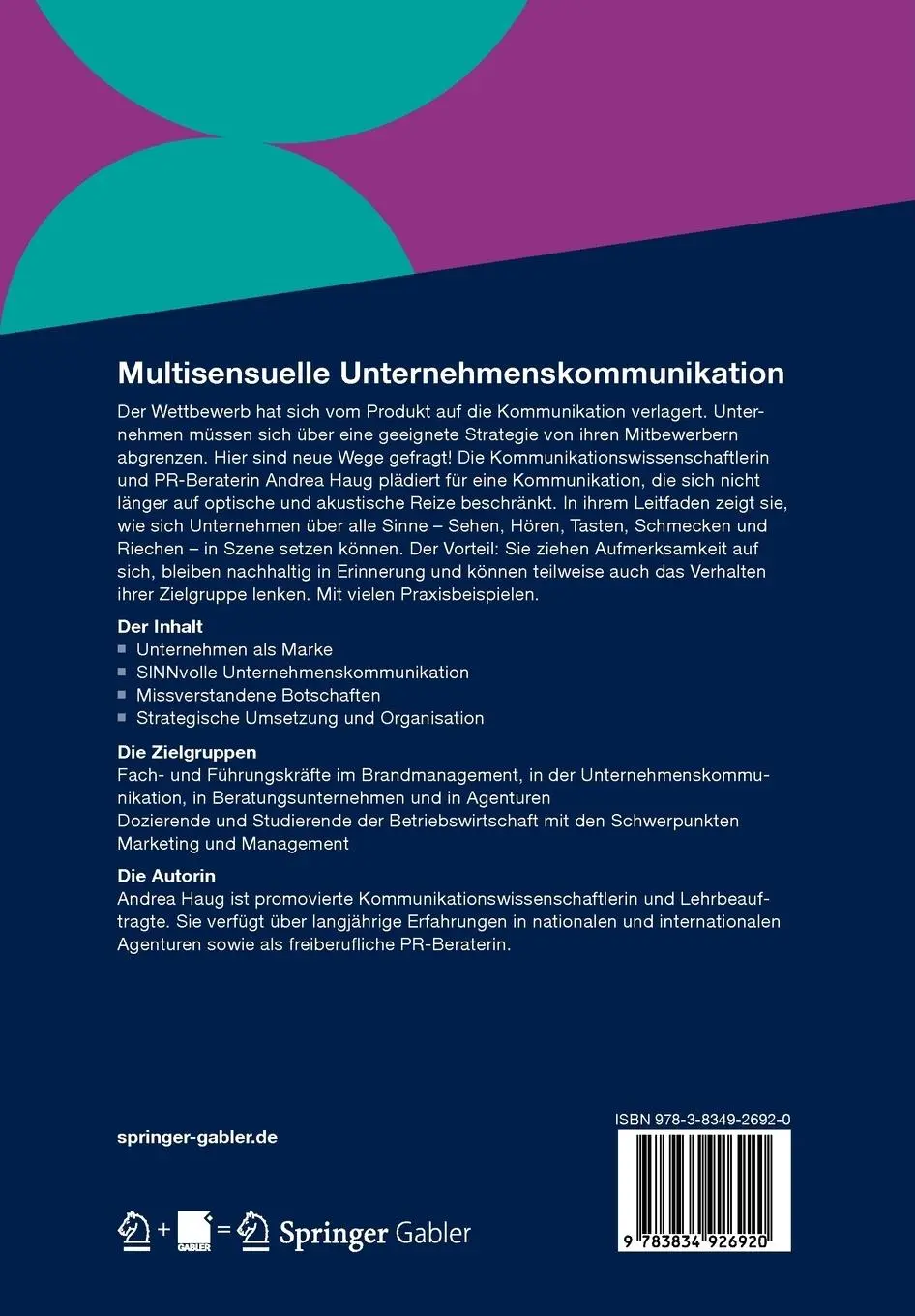 Rückseite: 9783834926920 | Multisensuelle Unternehmenskommunikation | Andrea Haug | Taschenbuch