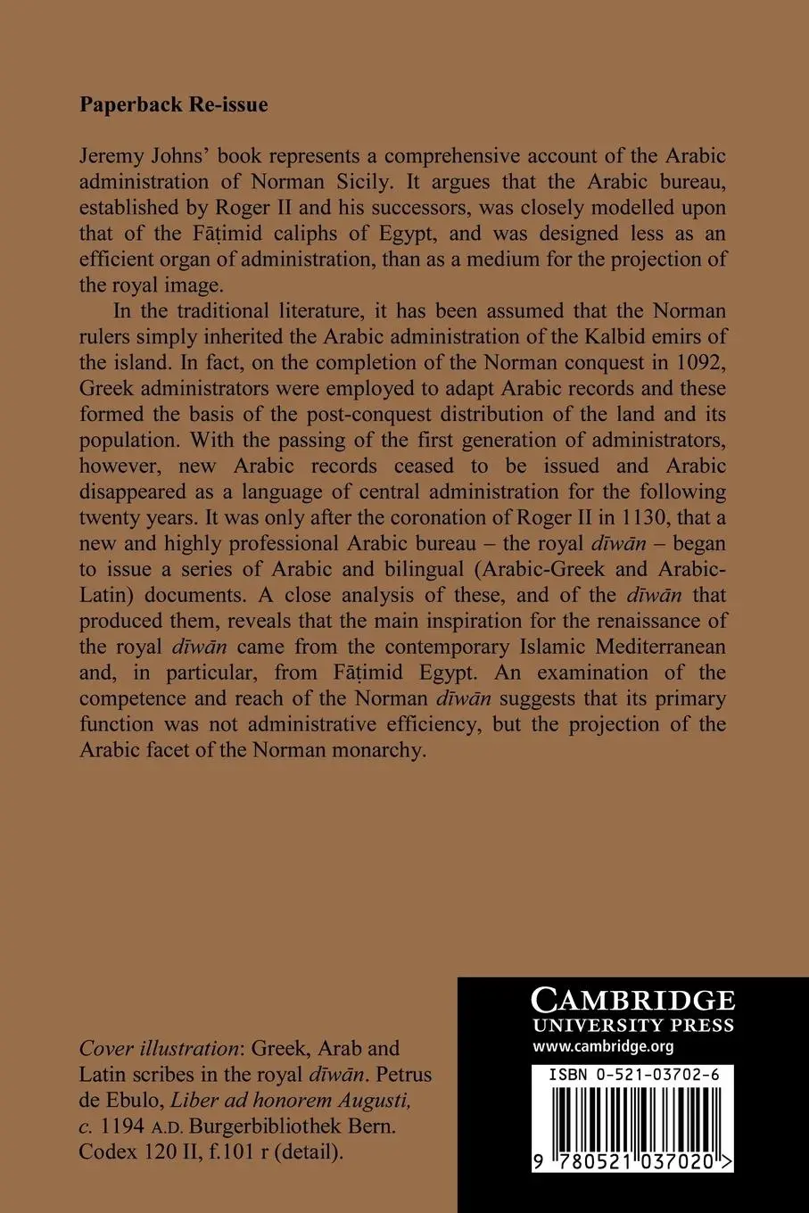 Rückseite: 9780521037020 | Arabic Administration in Norman Sicily | The Royal Diwan | Johns
