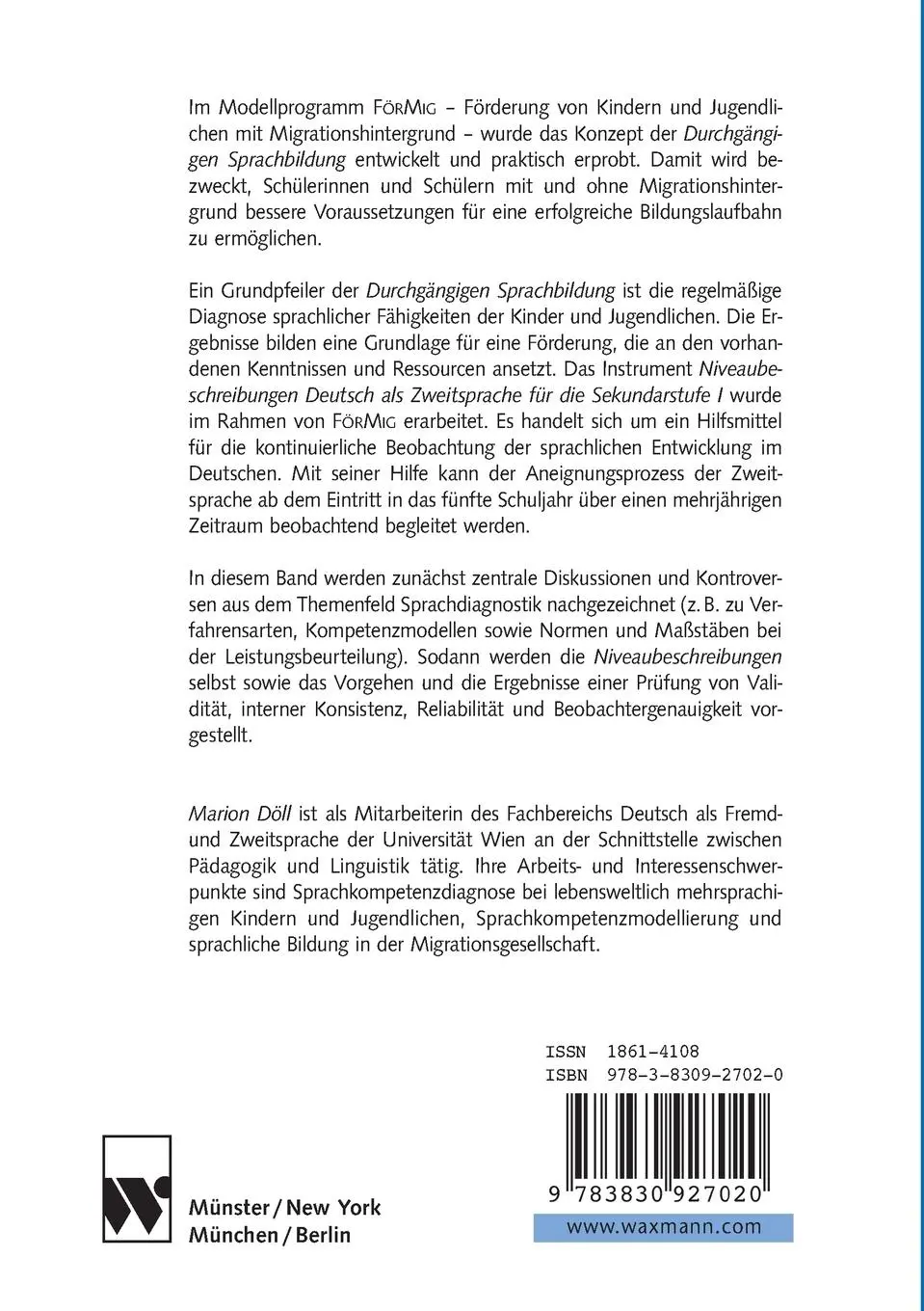 Rückseite: 9783830927020 | Beobachtung der Aneignung des Deutschen bei mehrsprachigen Kindern...