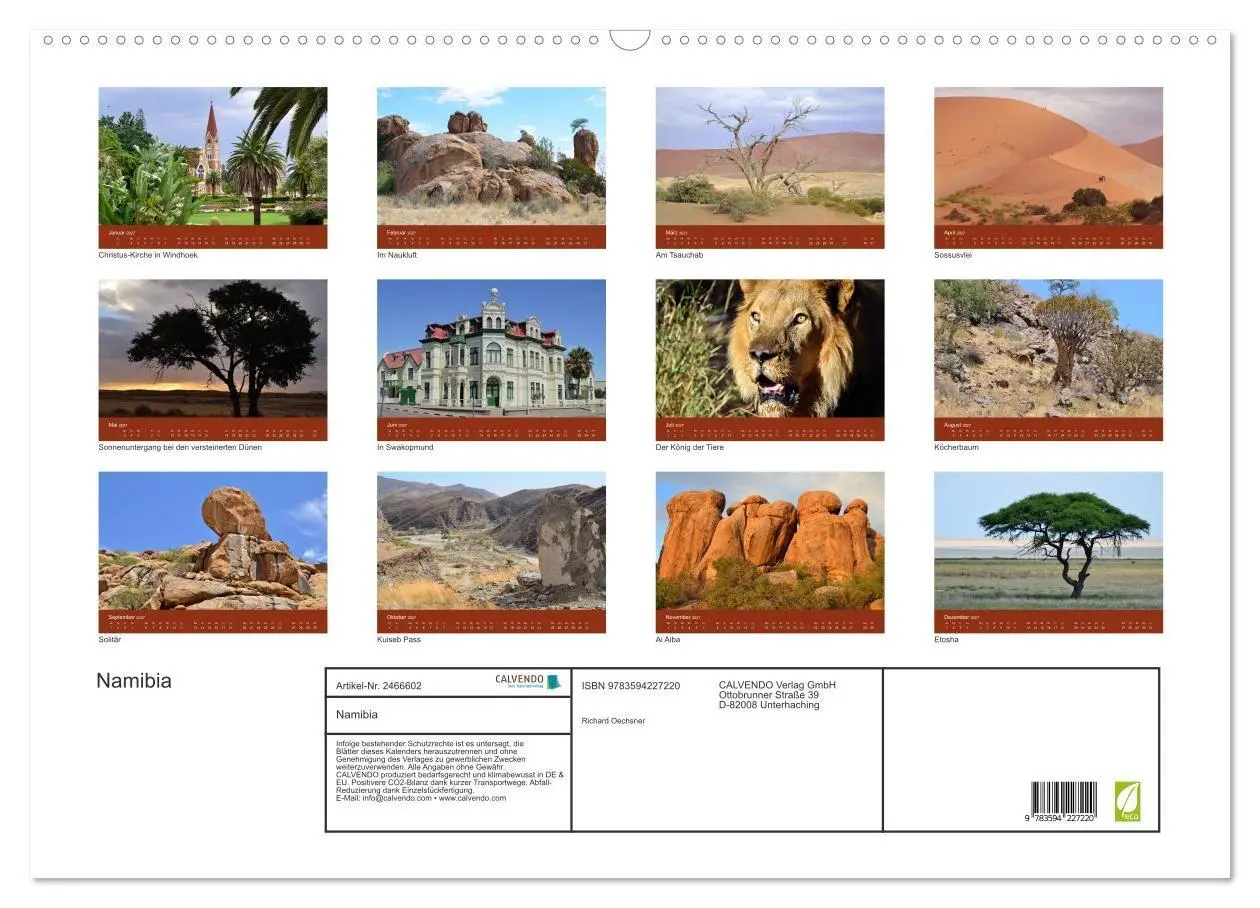 Bild: 9783594227220 | Namibia (Wandkalender 2027 DIN A2 quer), CALVENDO Monatskalender