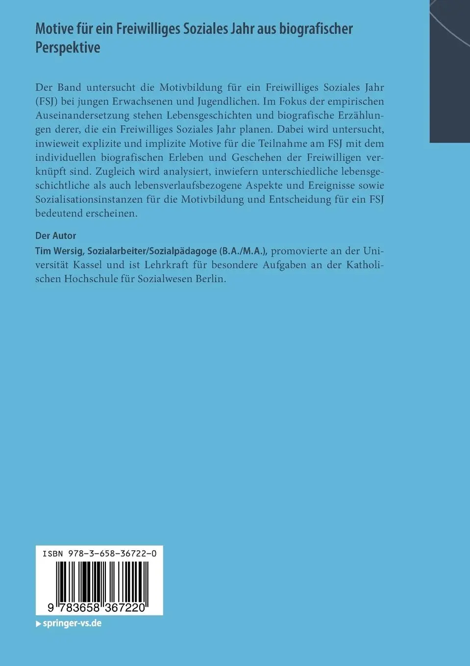 Rückseite: 9783658367220 | Motive für ein Freiwilliges Soziales Jahr aus biografischer...