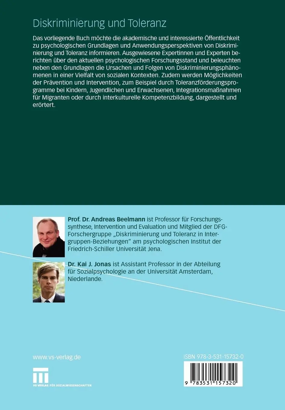 Rückseite: 9783531157320 | Diskriminierung und Toleranz | Kai J. Jonas (u. a.) | Taschenbuch