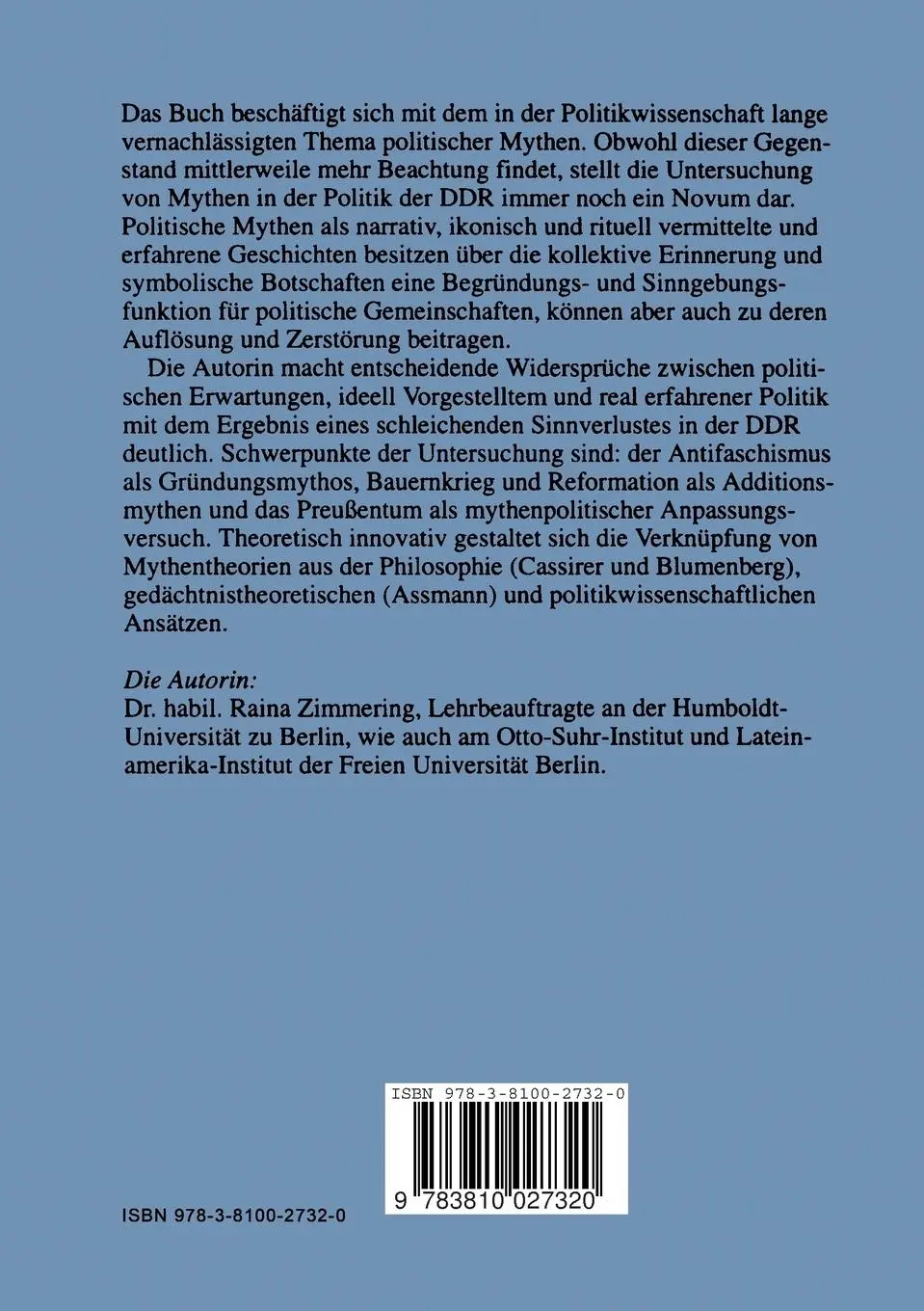 Rückseite: 9783810027320 | Mythen in der Politik der DDR | Raina Zimmering | Taschenbuch | 385 S.