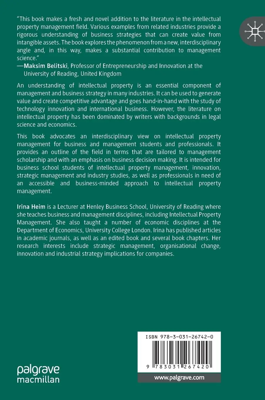 Rückseite: 9783031267420 | Intellectual Property Management | Irina Heim | Buch | xv | Englisch