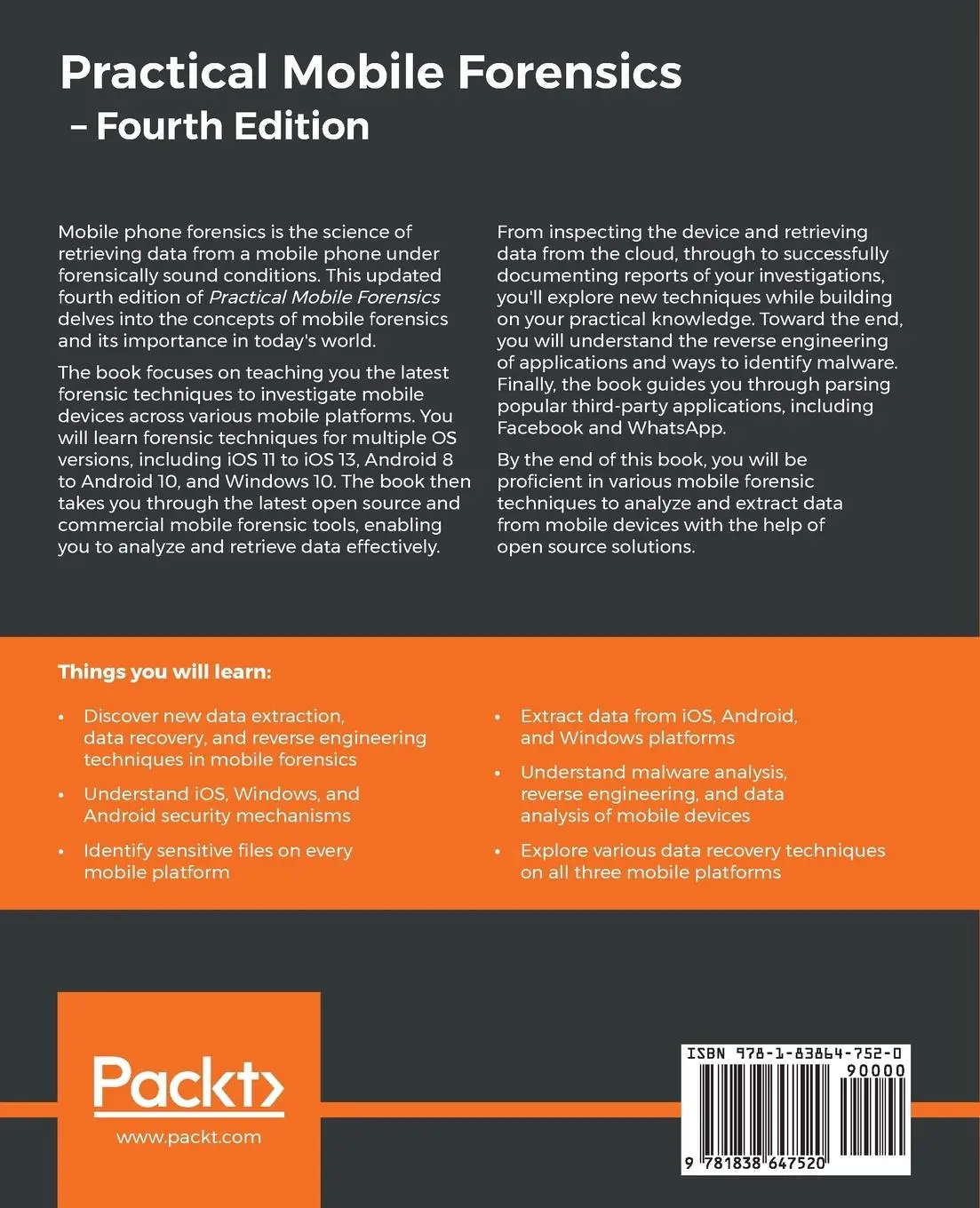 Rückseite: 9781838647520 | Practical Mobile Forensics - Fourth Edition | Rohit Tamma (u. a.)