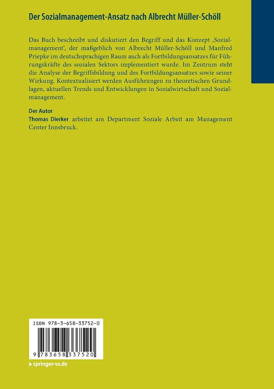 Rückseite: 9783658337520 | Der Sozialmanagement-Ansatz nach Albrecht Müller-Schöll | Dierker