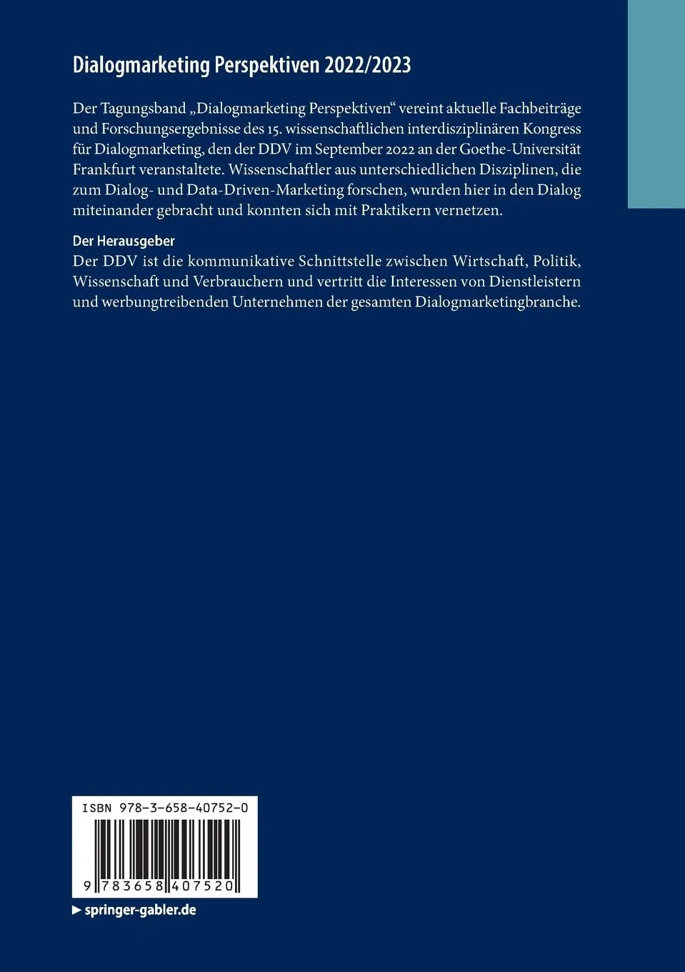 Rückseite: 9783658407520 | Dialogmarketing Perspektiven 2022/2023 | V. | Taschenbuch | x | 2023