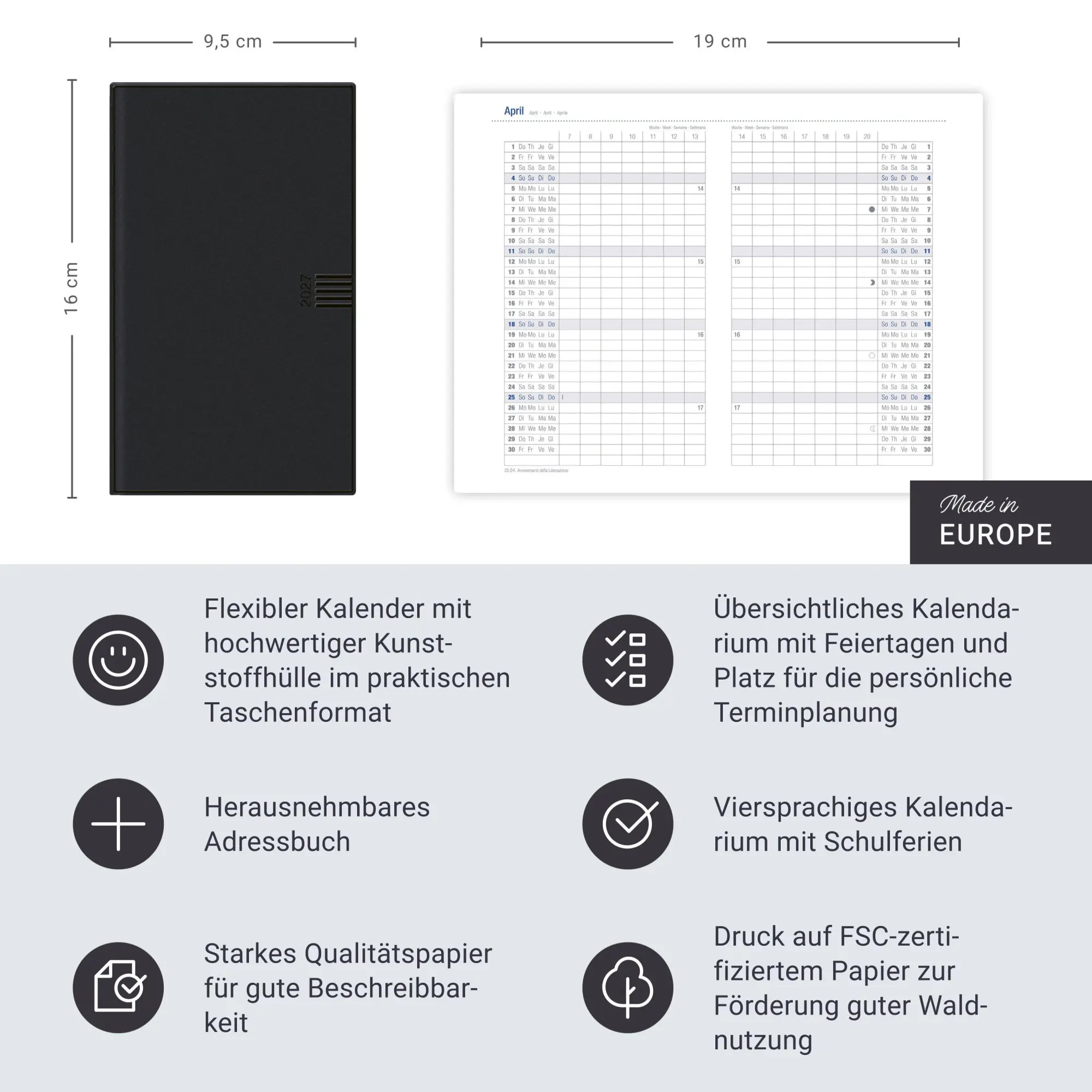 Bild: 9783756417520 | Leporello, schwarz Kalender 2027 | Heye | Kalender | Bürokalender Heye
