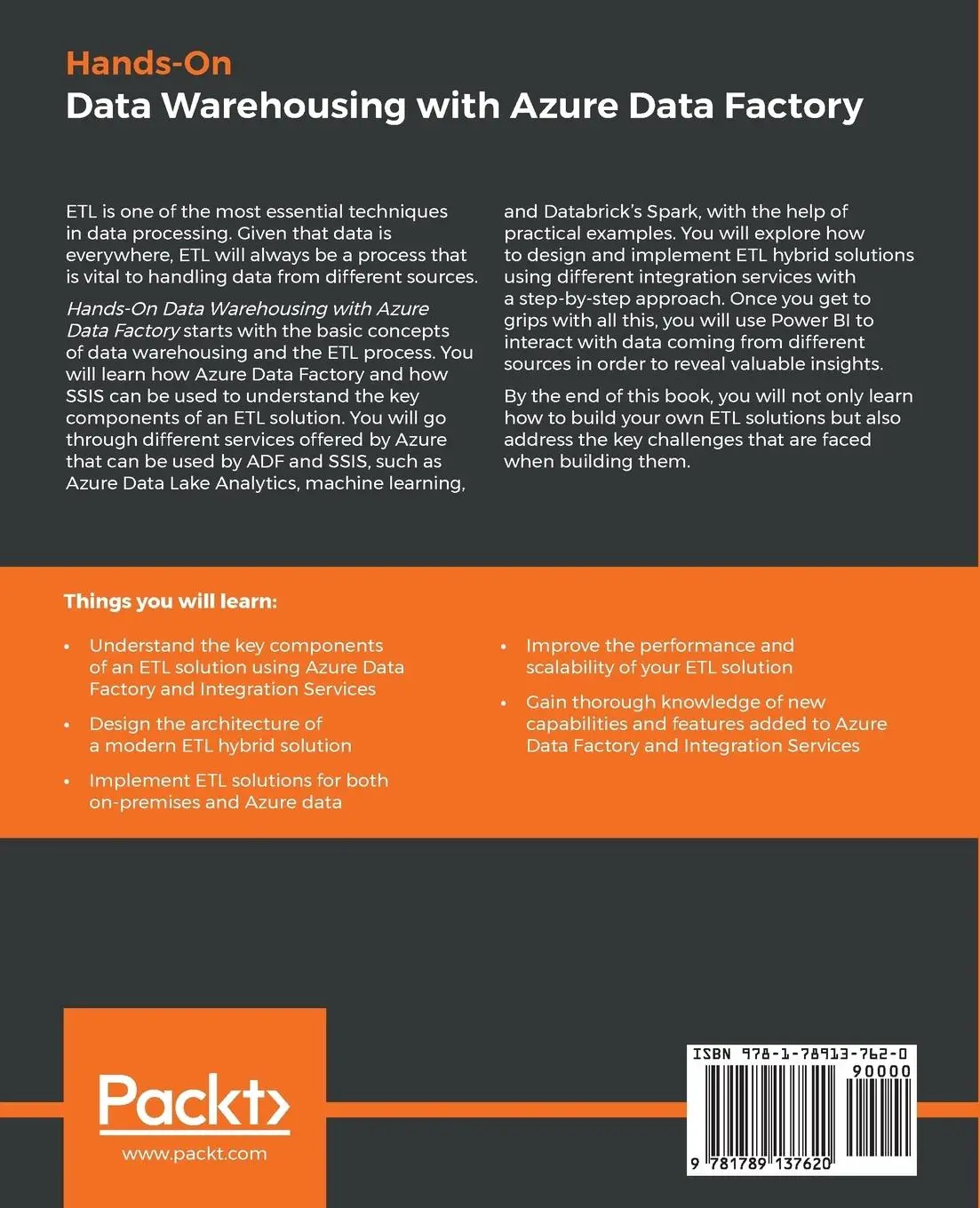 Rückseite: 9781789137620 | Hands-On Data Warehousing with Azure Data Factory | Coté (u. a.)