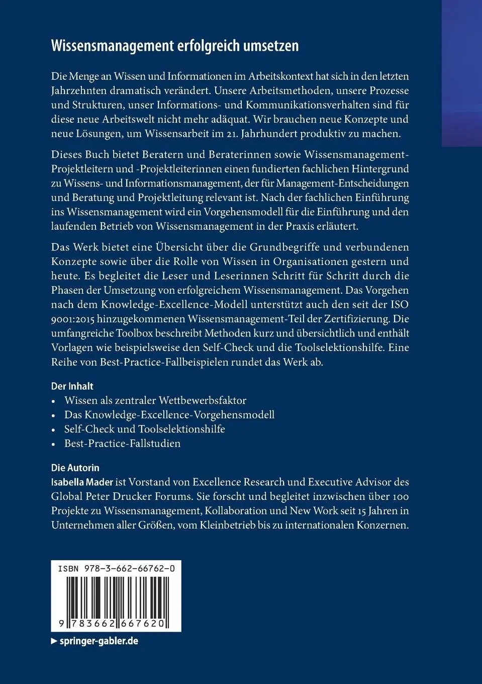 Rückseite: 9783662667620 | Wissensmanagement erfolgreich umsetzen | Isabella Mader | Taschenbuch