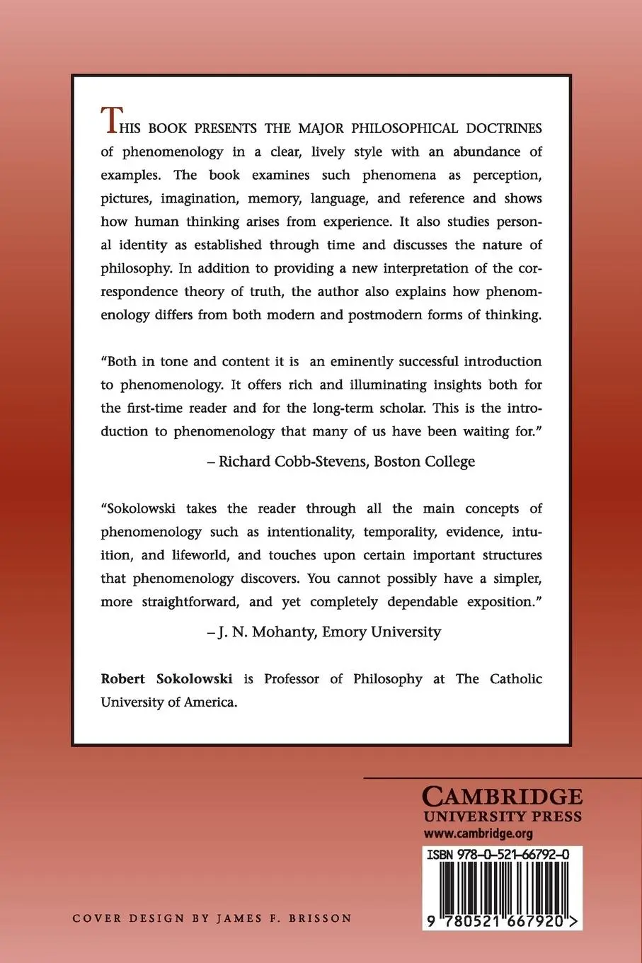 Rückseite: 9780521667920 | Introduction to Phenomenology | Robert Sokolowski | Taschenbuch | 2017