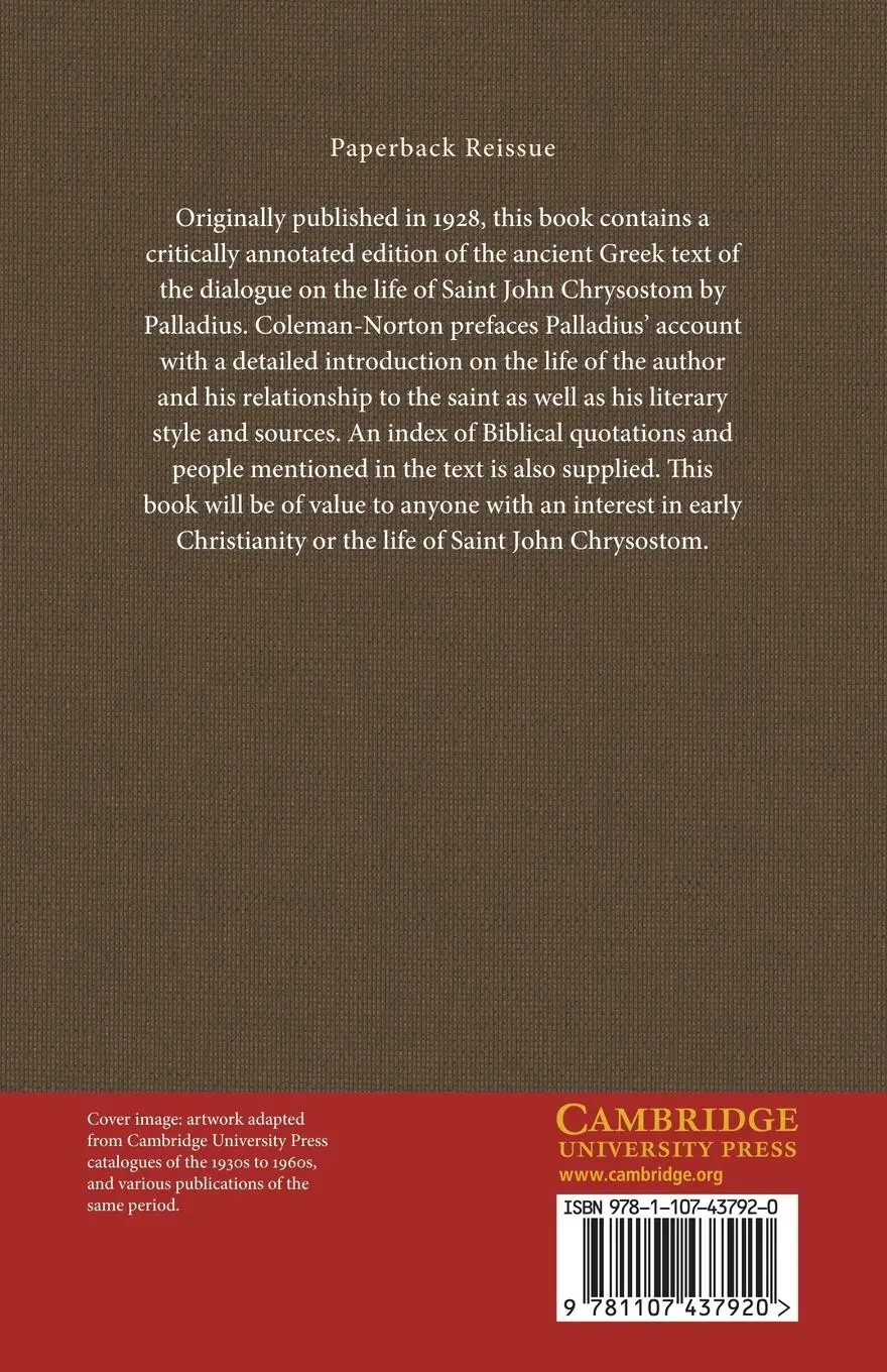 Rückseite: 9781107437920 | Palladii Dialogus de Vita S. Joannis Chrysostomi | Coleman-Norton
