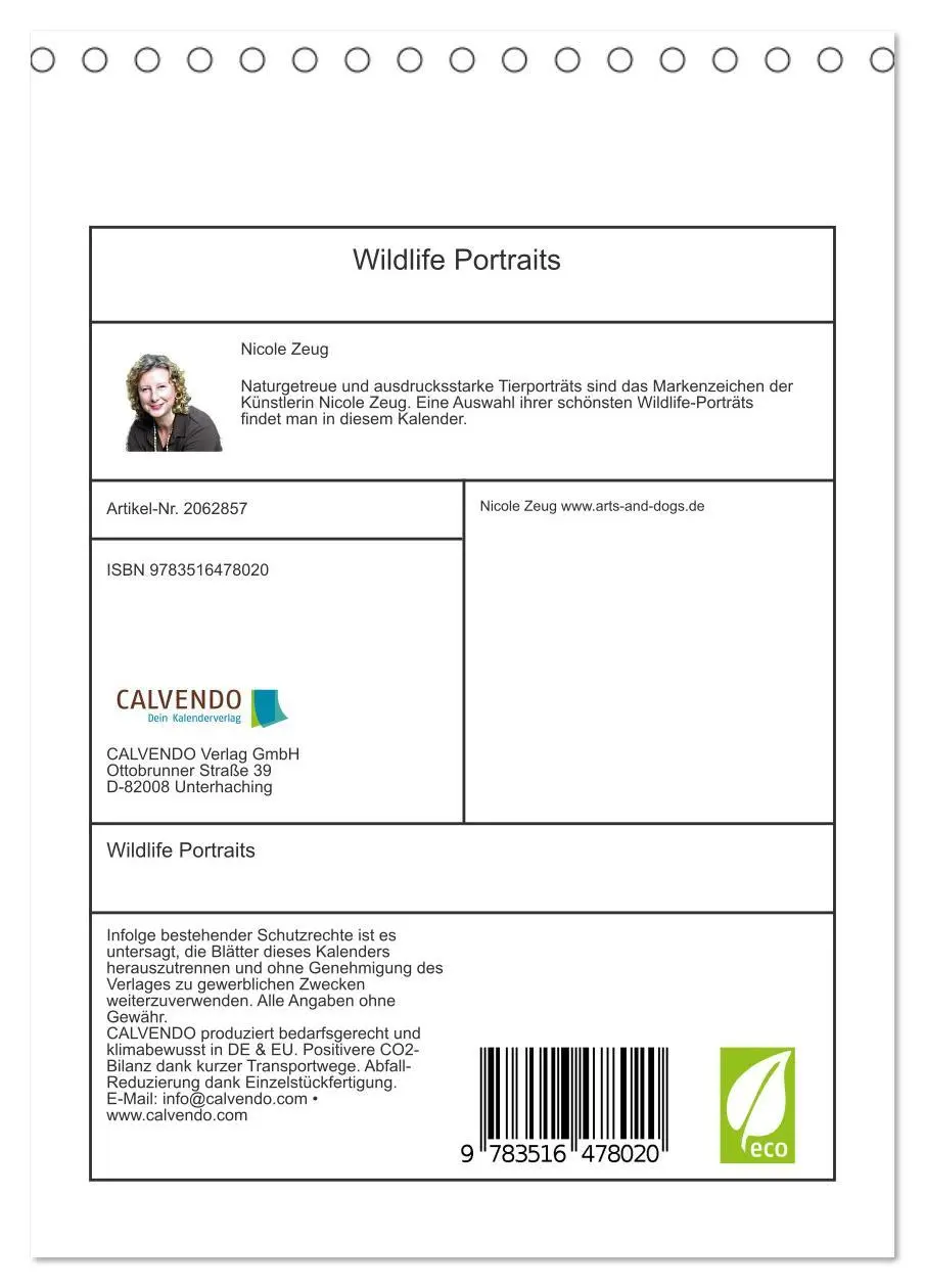 Bild: 9783516478020 | Wildlife Portraits (Tischkalender 2026 DIN A5 hoch), CALVENDO...