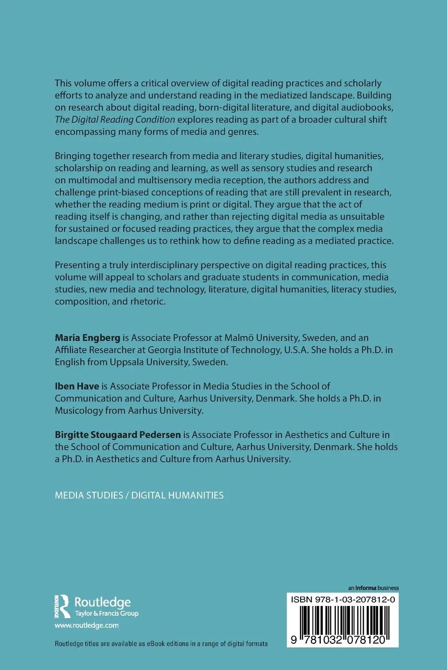 Rückseite: 9781032078120 | The Digital Reading Condition | Maria Engberg (u. a.) | Taschenbuch